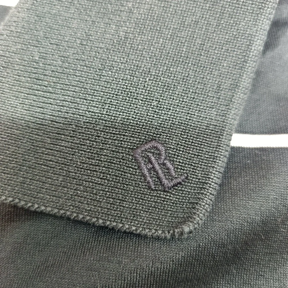 Polo Golf Ralph Lauren Mens Black White Striped Cotton Polo Shirt Medium RL Logo